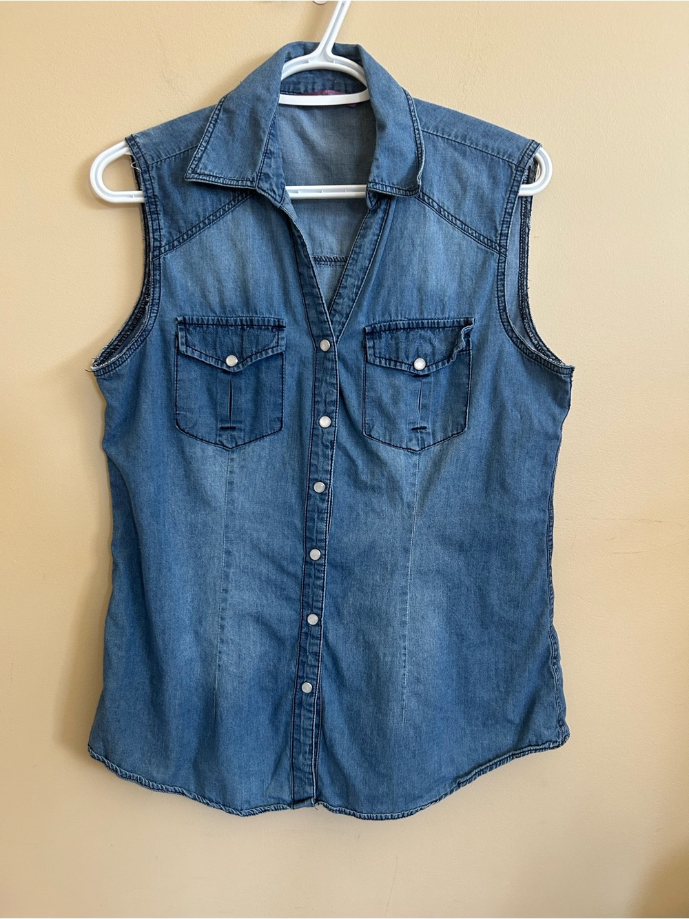 Denim Blue Snap Button Sleeveless Top